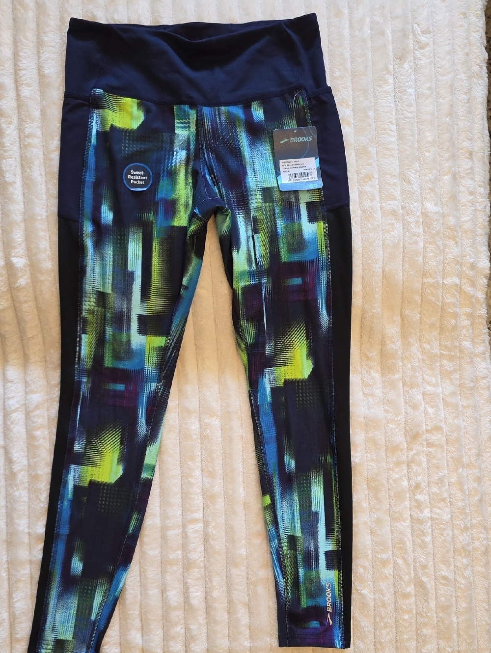 0102 Brooks Navy with Neon Green & Teal Abstract Leggings